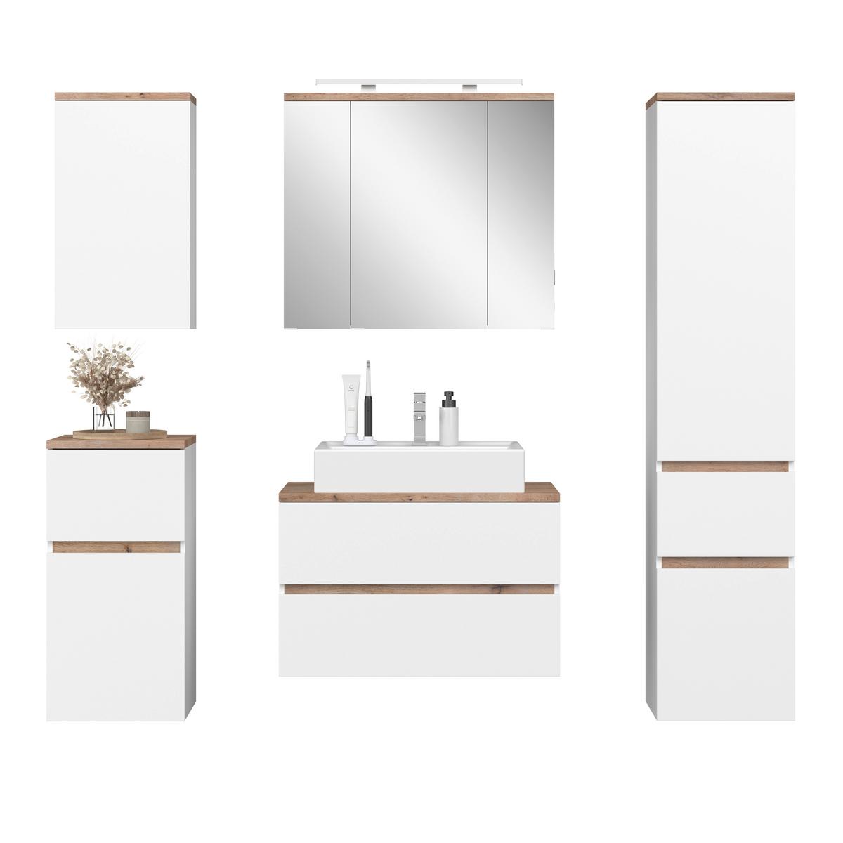 Spiegelschrank Marbella mit LED 3-türig BHT: 80x70x20 cm - Weiß, MODERN, Glas/Holzwerkstoff (80/70/20cm)