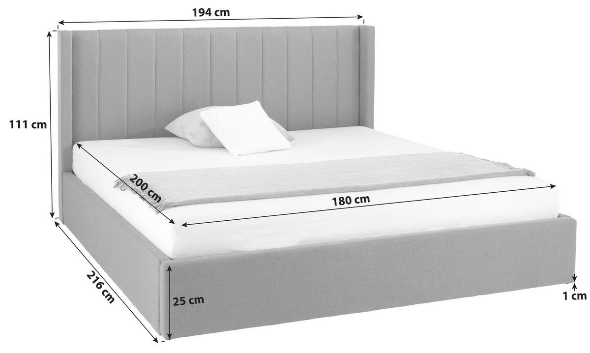 Čalouněná postel s vysokým čelem NICI, 180x200, šedá - černá/tmavě šedá, Moderní, kov/dřevo (180/200cm) - Livetastic