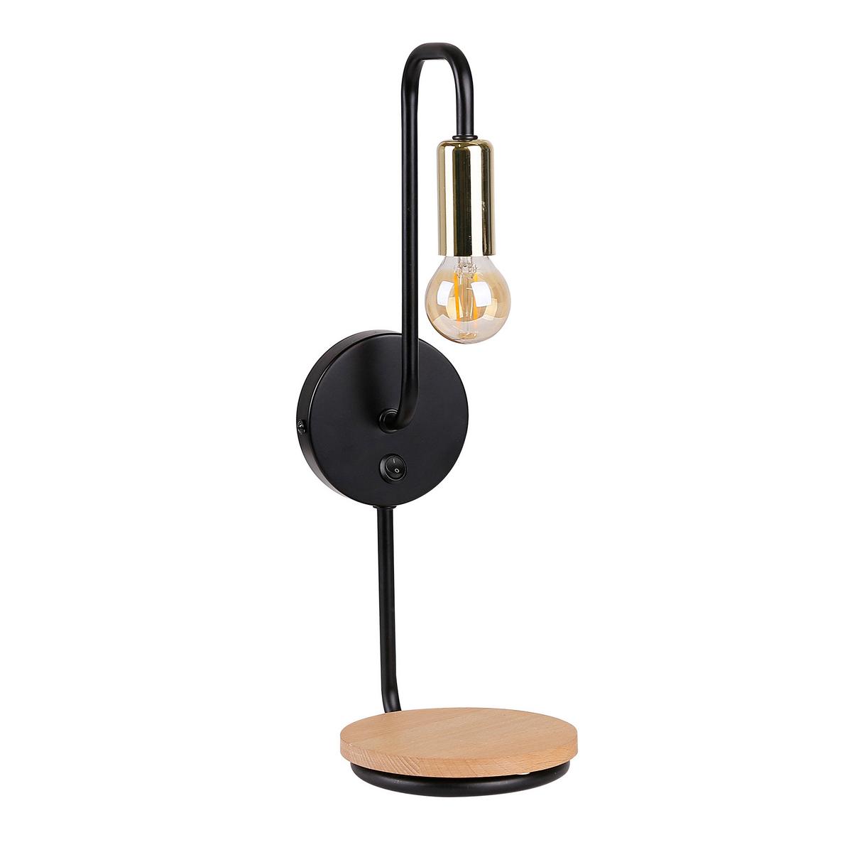 Wandleuchte 21-76847 - Schwarz, Natur, Metall (16/14/40cm)