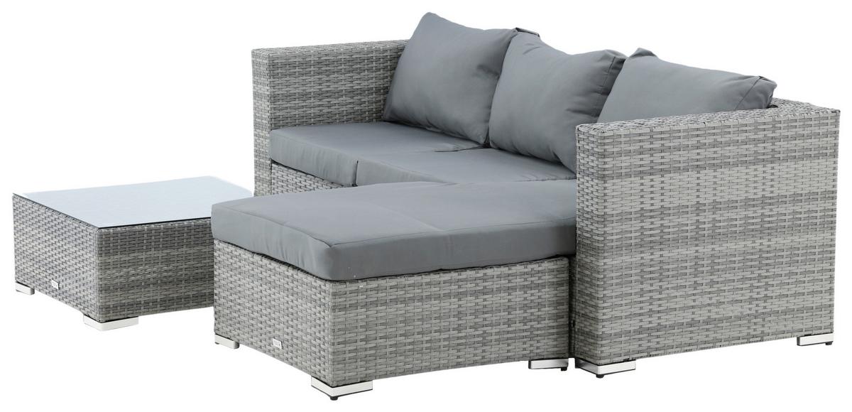 Loungegarnitur 2-Tlg Rotterdam Metall/Kunststoff/Glas +kissen - Grau, KONVENTIONELL, Glas/Kunststoff - Gardenson