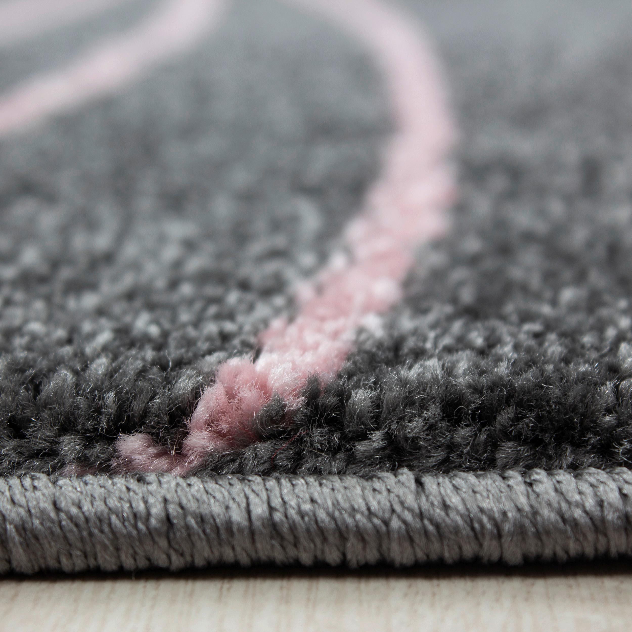 Kinderteppich Rund Stern Pink/dunkelgrau Kids Ø 120 Cm - Pink/Dunkelgrau, Trend, Textil (120cm)