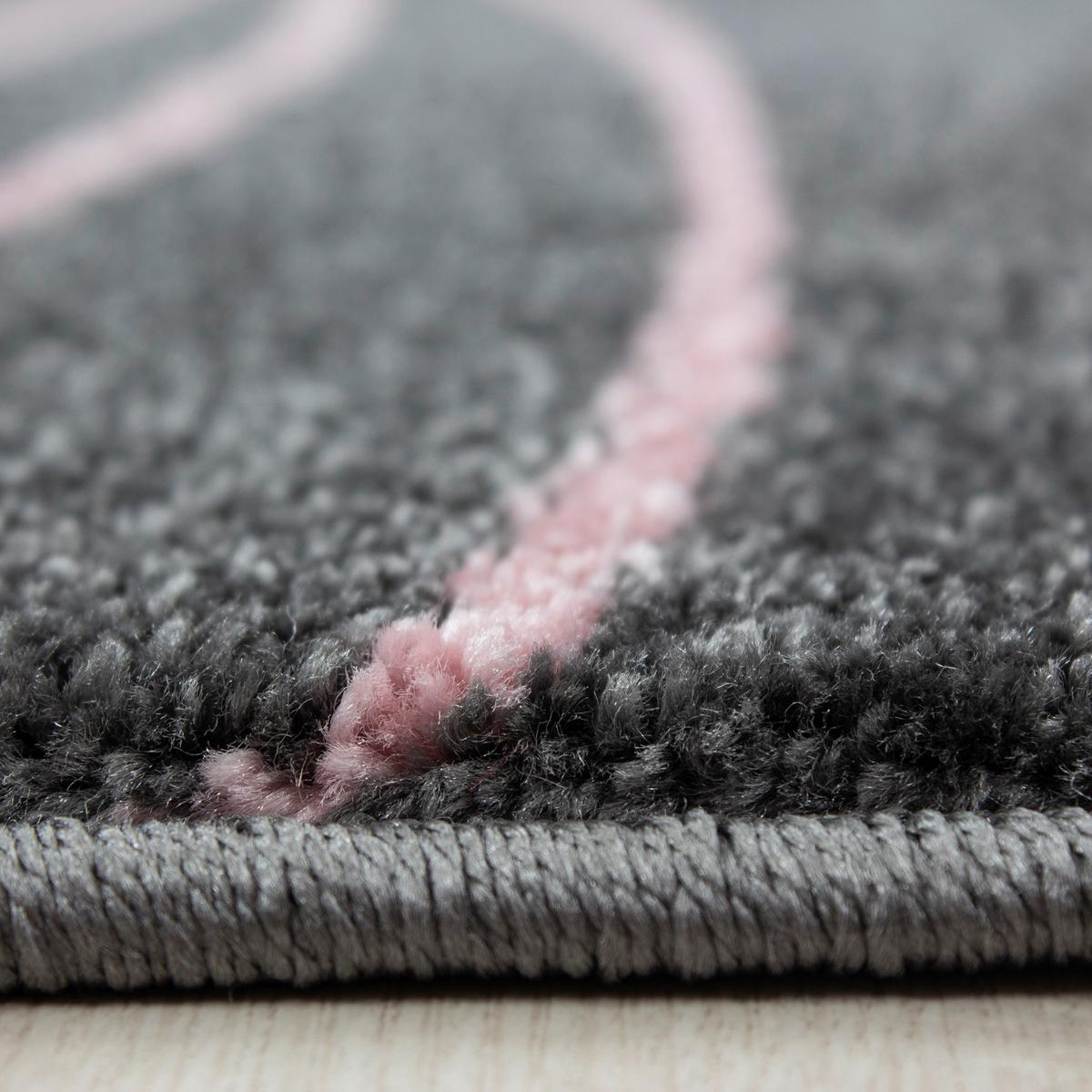Kinderteppich Rund Stern Pink/dunkelgrau Kids Ø 120 Cm - Pink/Dunkelgrau, Trend, Textil (120cm)