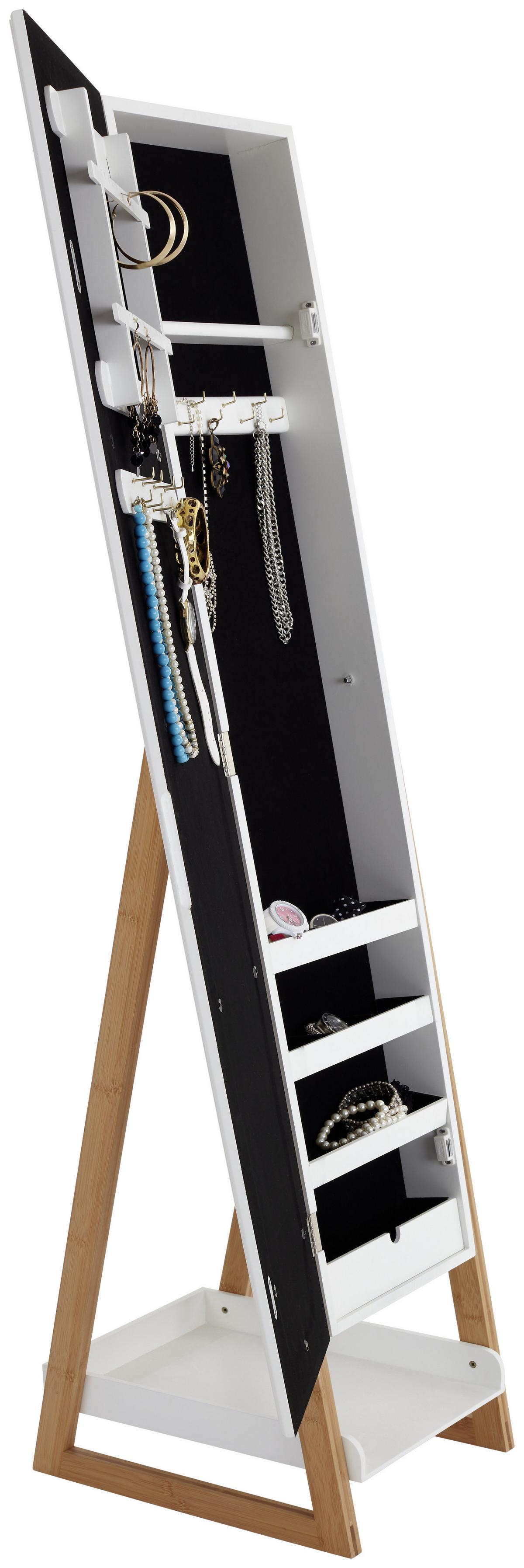 Schmuckschrank Levi Weiß H: 142 cm Stehend, Spiegel - Naturfarben/Weiß, MODERN, Glas/Holz (40/142/33cm) - MID.YOU