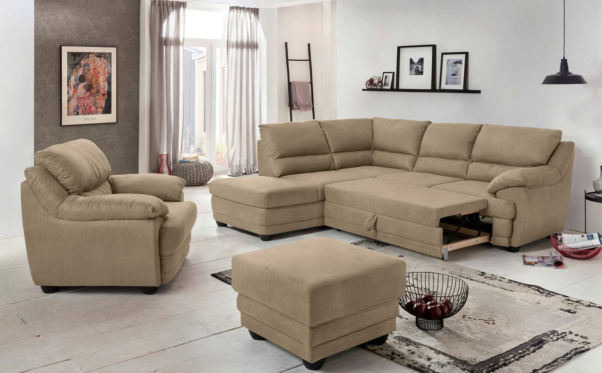 Ecksofa mit Schlaffunktion Nebolo Sandfarben S. 225x246cm - Sandfarben/Schwarz, Design, Textil (225/246cm) - Livetastic