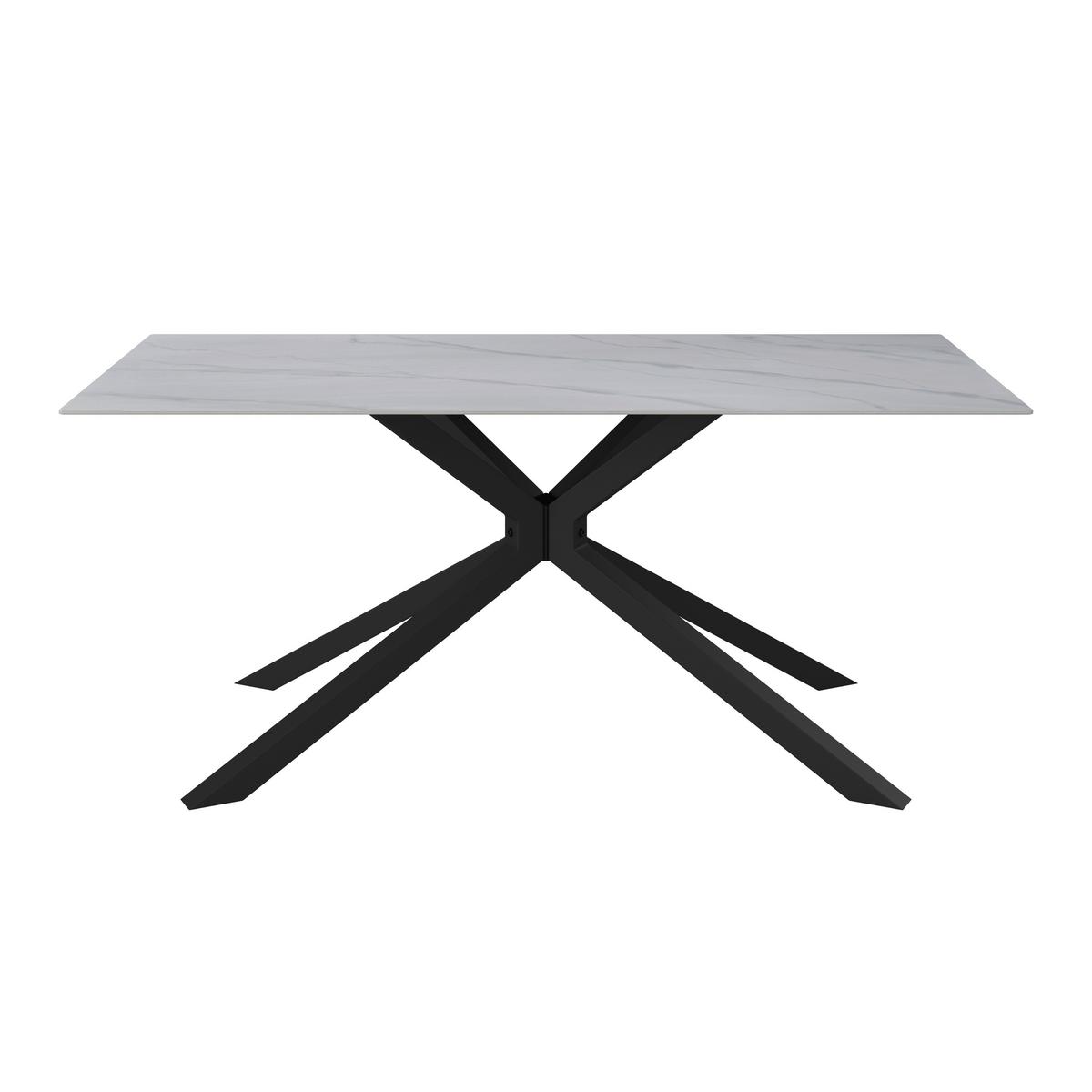 Jídelní stůl Livan bílý s rovnou hranou - bílá/černá, Moderní, kov/kámen (180/90/76cm) - Bessagi Home