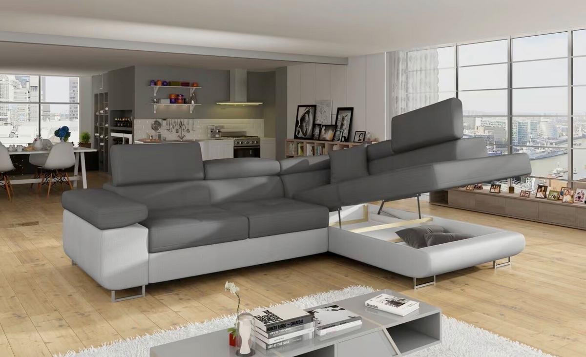 Ecksofa Anton Grau, Hellgrau S: 272x203 Cm - Chromfarben/Hellgrau, Design, Textil (272/203cm) - MID.YOU