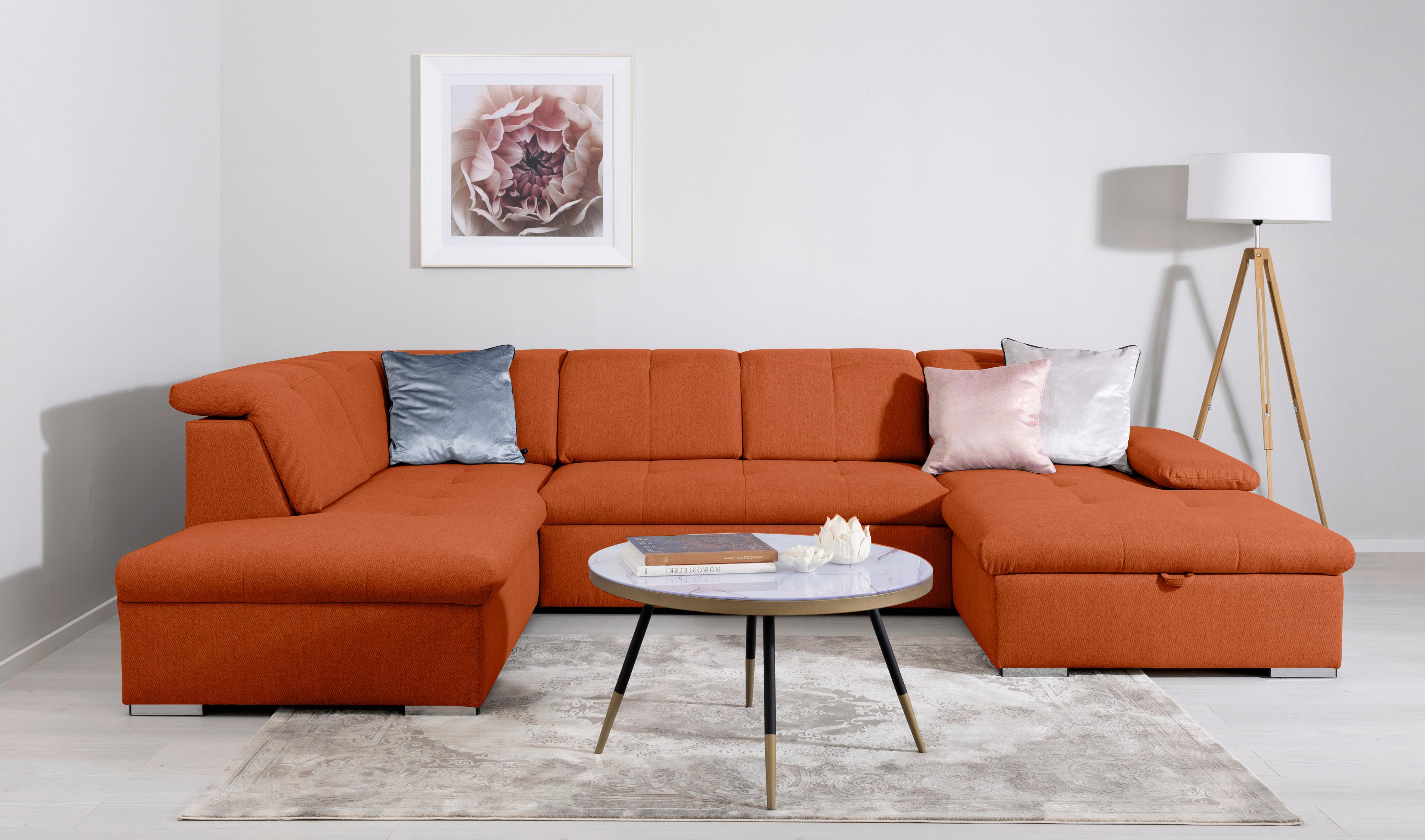 Wohnlandschaft Ramzes Terracotta U: 215x328x173 cm - Beige/Terracotta, Design, Textil (215/328/173cm) - MID.YOU