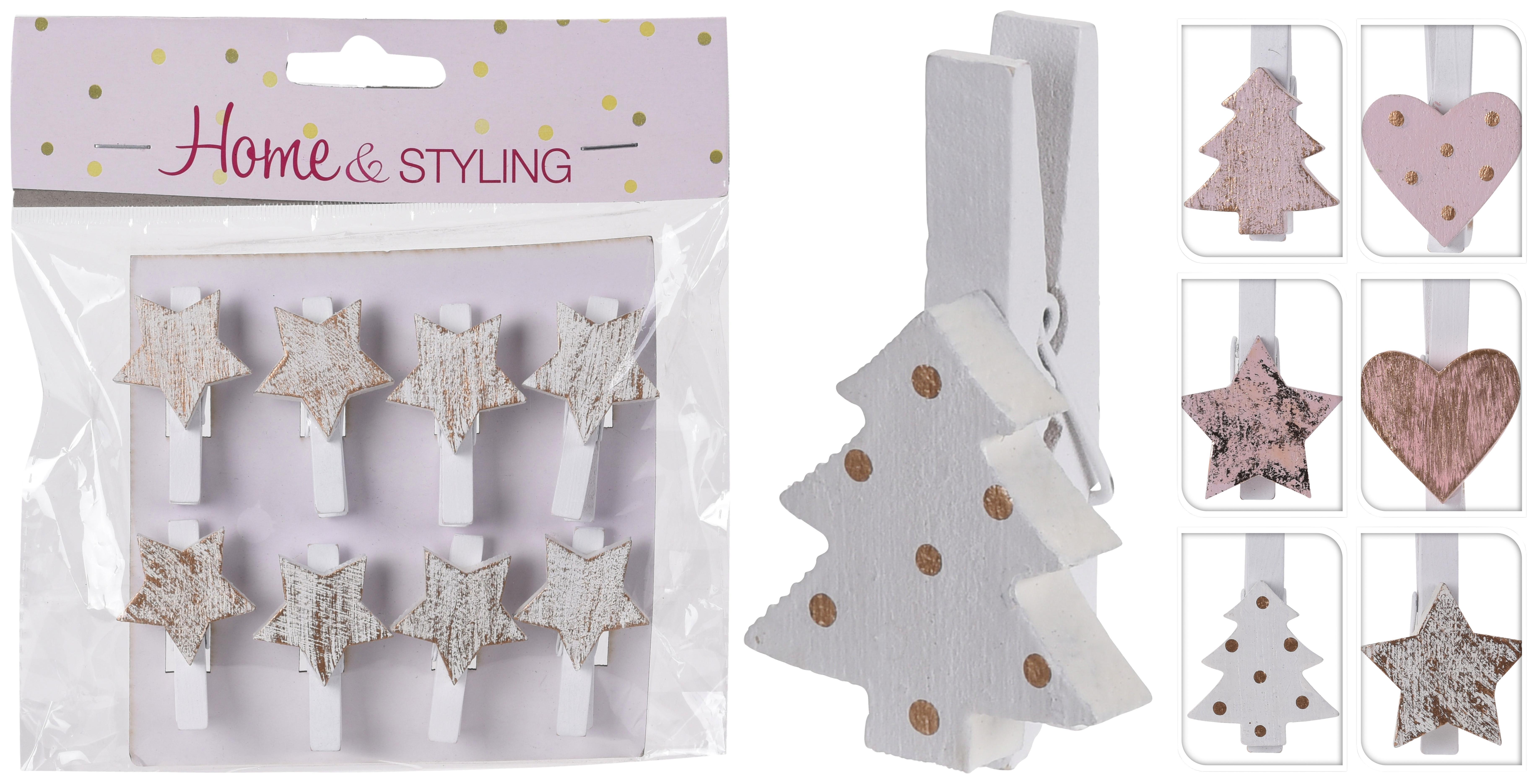 Dekor Csíptető Christmas Edition - Rózsaszín/Fehér, modern, Fa (3/2/5cm)