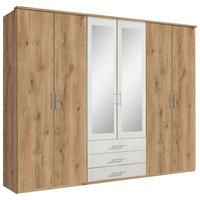 Drehtürenschrank Mit Spiegel + Laden 270cm Ben, Eiche/Weiß - Eichefarben/Weiß, KONVENTIONELL, Glas/Holzwerkstoff (270/210/58cm) - MID.YOU
