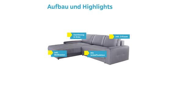 Ecksofa mit Schlaffunktion + Bettkasten Adria, Samt - Grau, MODERN, Textil (213/308cm) - Luca Bessoni