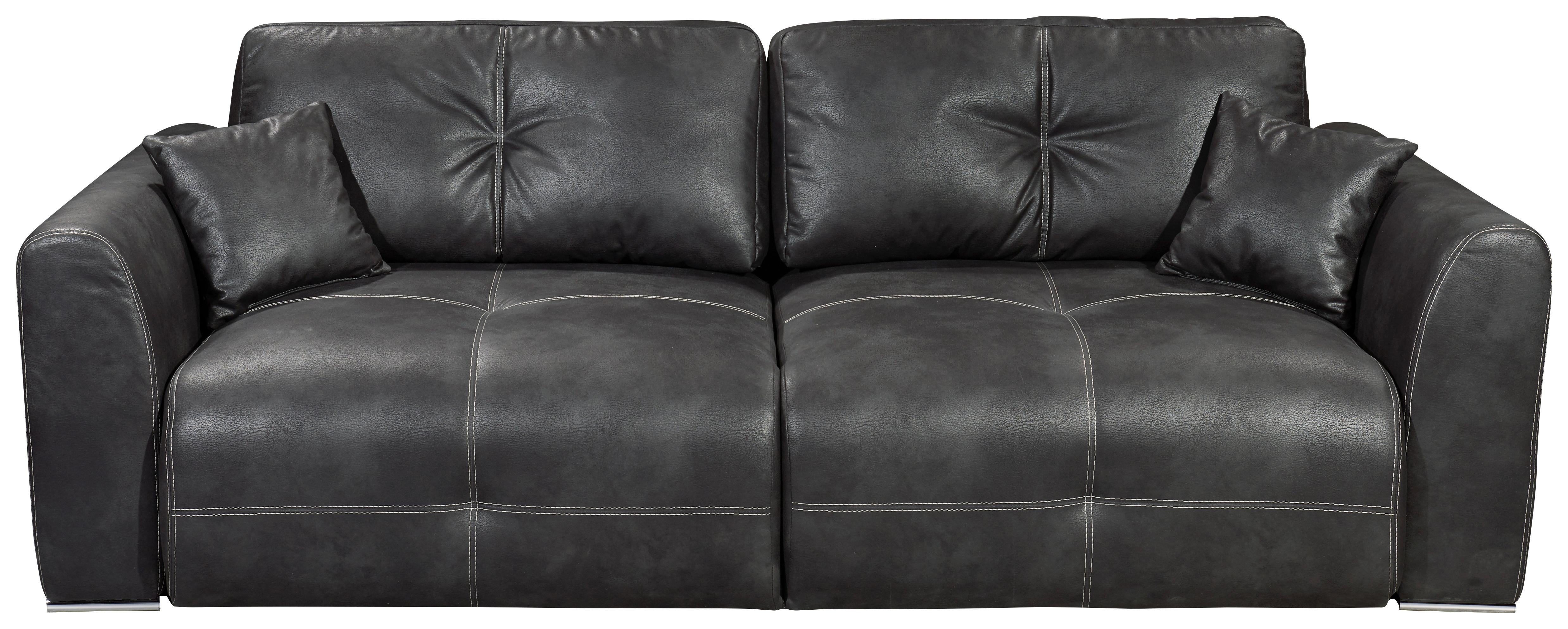 Schlafsofa Dolan Lux.3Dl Anthrazit - Hellbraun/Chromfarben, MODERN, Textil (245/85/115cm) - Livetastic