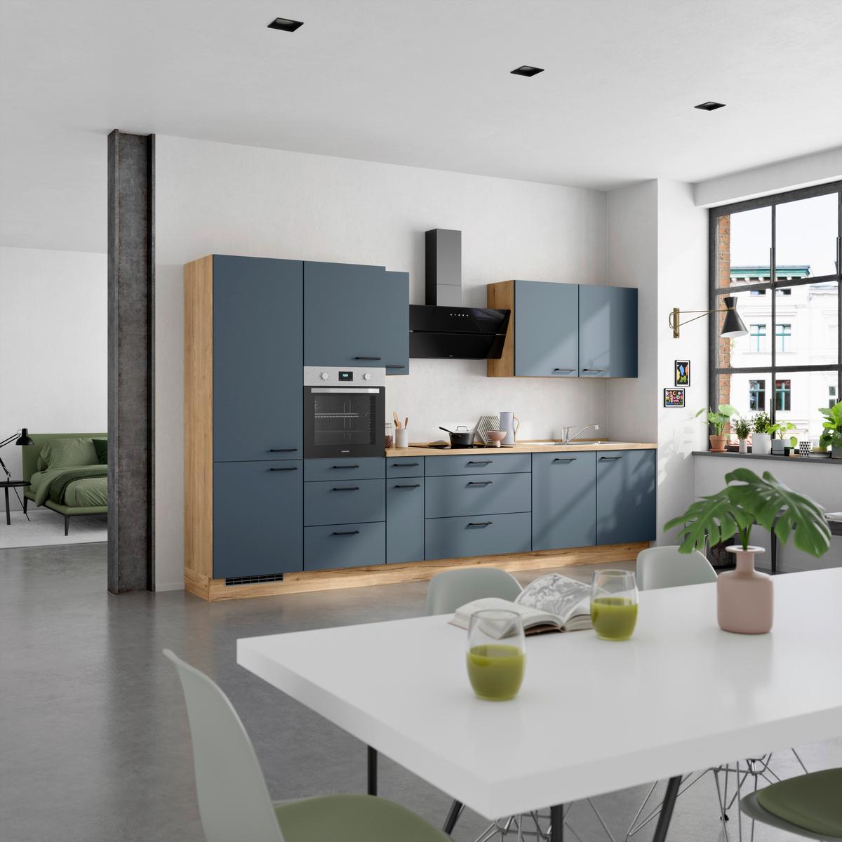 Küchenleerblock Easytouch High-Line, H12 Links - Blau/Eichefarben, MODERN, Holzwerkstoff (360cm) - Nobilia