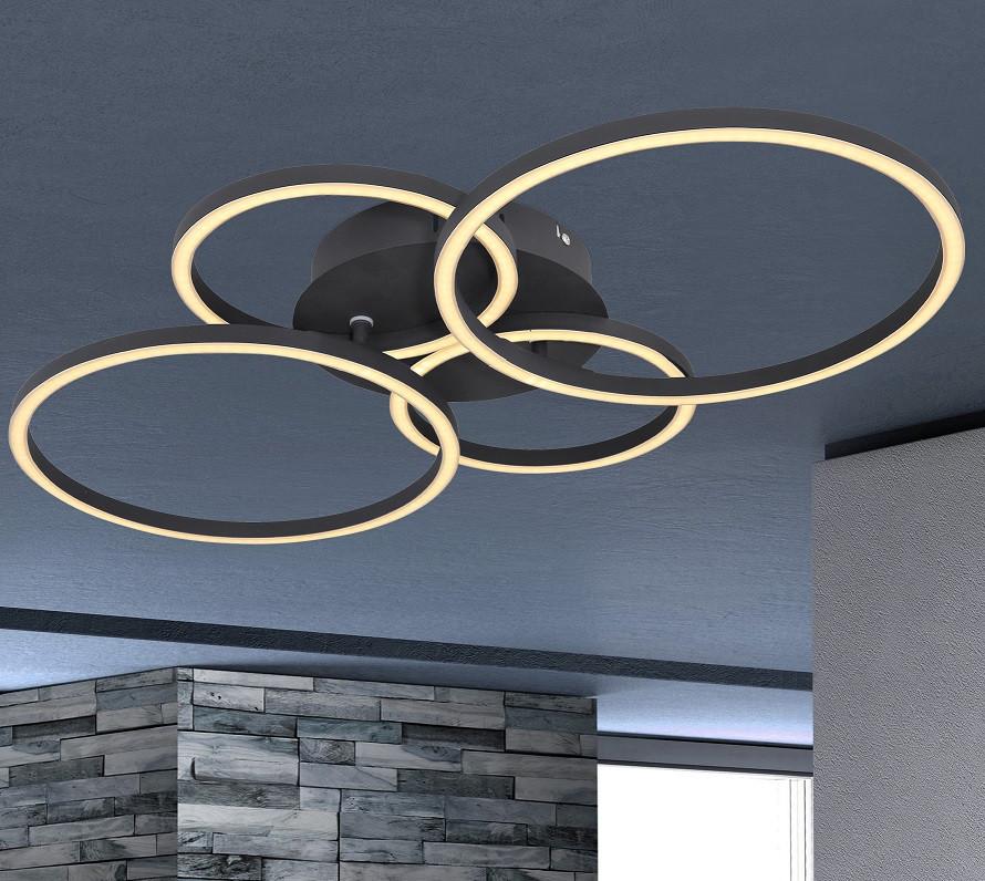 LED-Deckenleuchte 67233-40s Kendy - Schwarz, Design, Kunststoff/Metall (65,5/40,6/7,5cm) - Globo