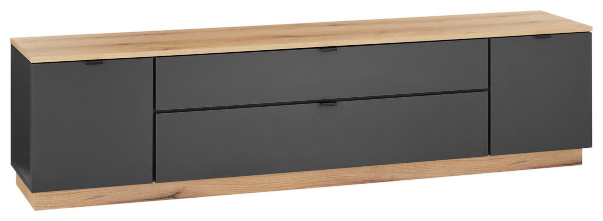 TV-Lowboard Vince II B: 185 cm Anthrazit/Evoke Oak Dekor - Eichefarben/Anthrazit, Trend, Holzwerkstoff (185/47/38cm) - Livetastic