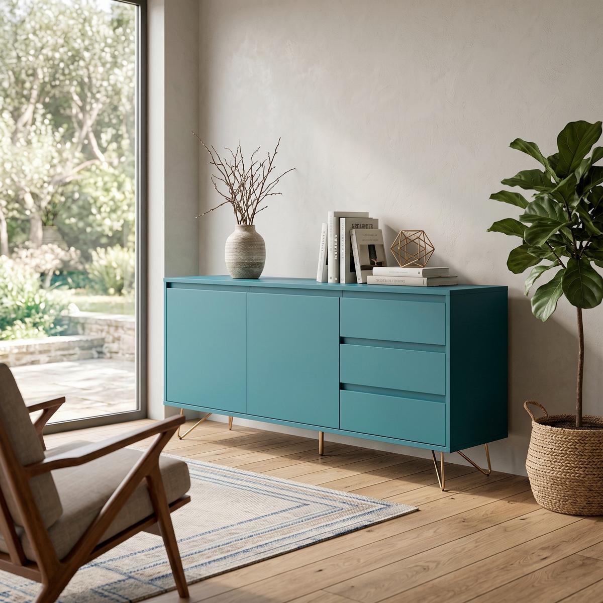 SIDEBOARD Blau B: 150cm - Blau/Messingfarben, Design, Holzwerkstoff (150/70/40cm) - Livetastic