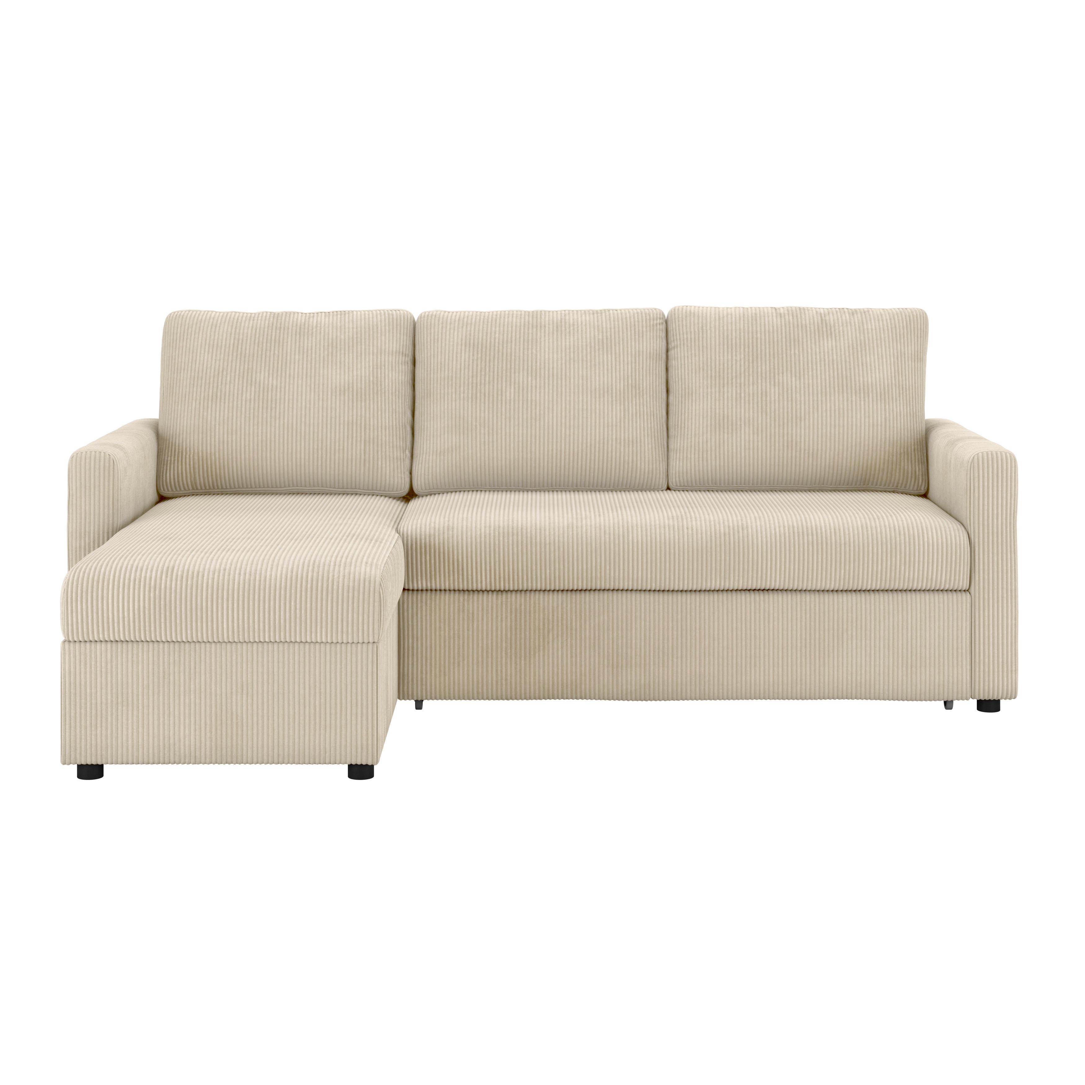 Ecksofa M. Schlaffunktion Paris Beige Cord 215x145cm - Beige, Basics, Holz/Holzwerkstoff (215/145cm)