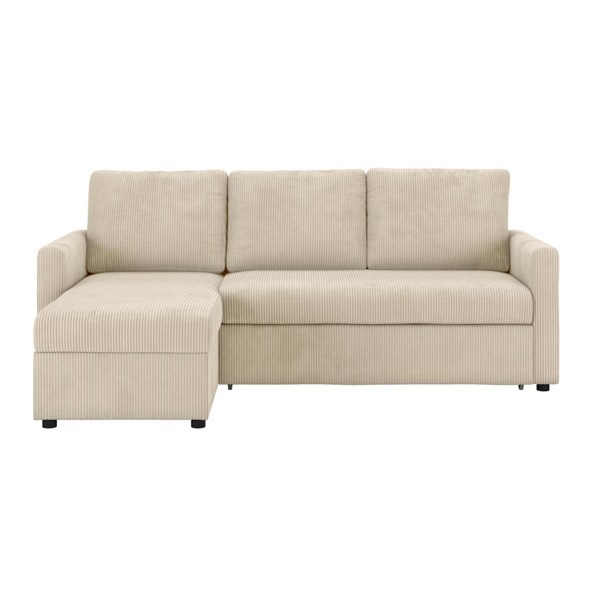 Ecksofa Mit Schlaffunktion Paris Beige Cord 215x145cm - Beige, Basics, Holz/Holzwerkstoff (215/145cm)