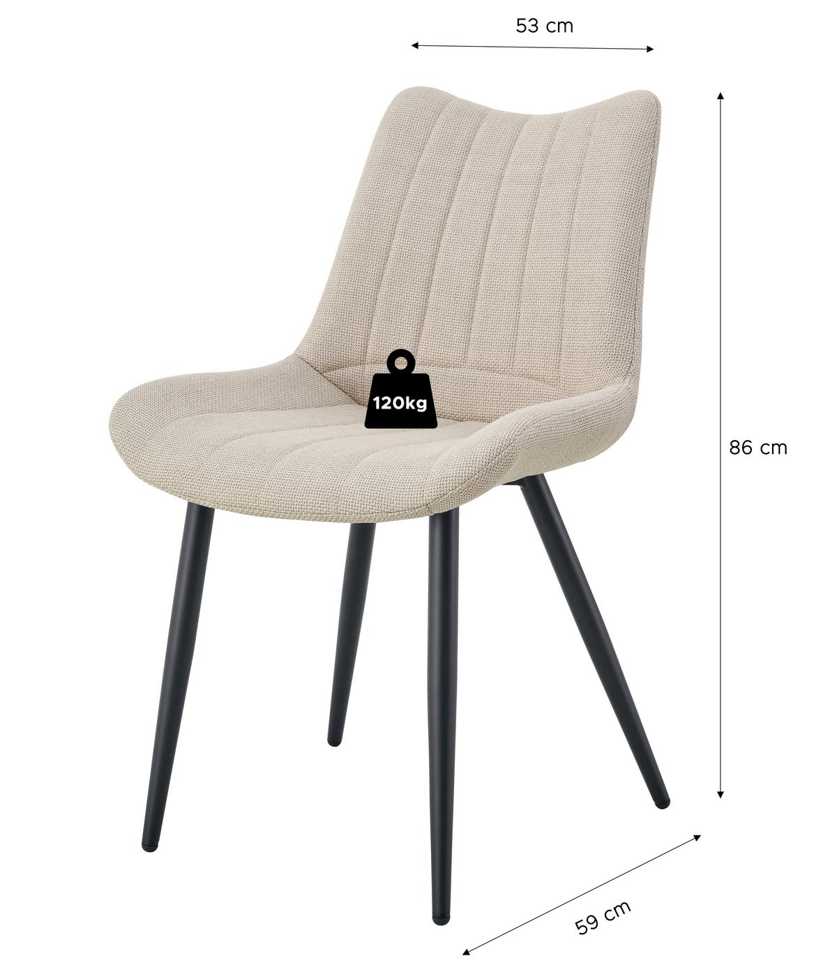 Stuhl-Set Lotta 2-Teilig Creme B: 53 cm - Creme/Schwarz, MODERN, Textil/Metall (53/86/59cm) - MID.YOU