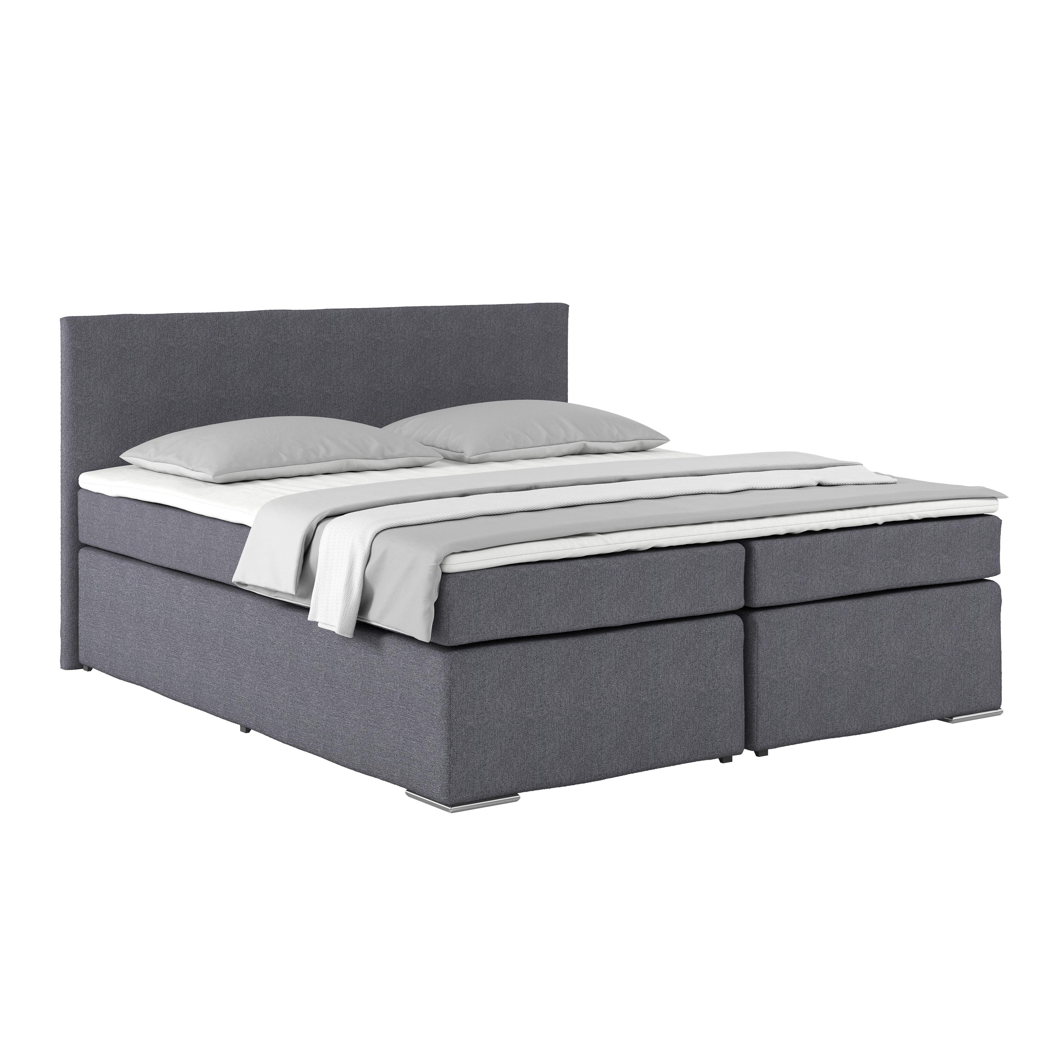 Posteľ Boxspring NERO 180x200, tmavosivá - chrómová/tmavosivá, Konventionell, kov/textil (180/200cm)