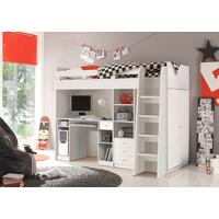Vysoká posteľ UNIT so stolíkom a skrinkou - biela, Modern, kompozitné drevo (90/200cm) - MID.YOU