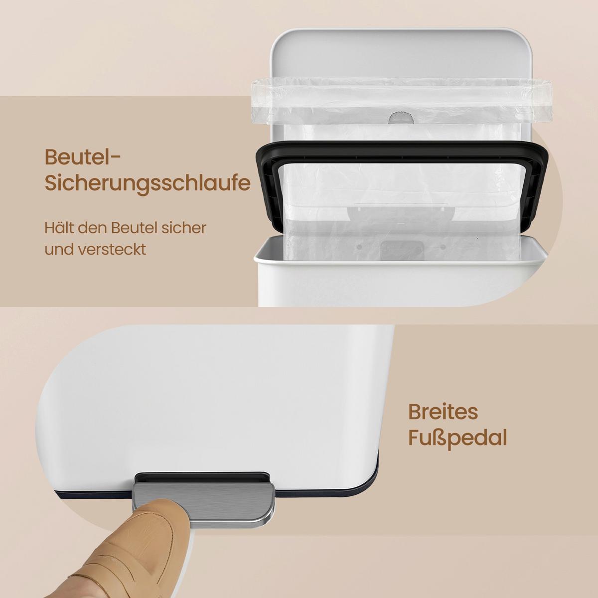 Abfallsammler Weiß B: 34,8 cm - Schwarz/Weiß, Basics, Kunststoff/Metall (34,8/55,7/32cm)