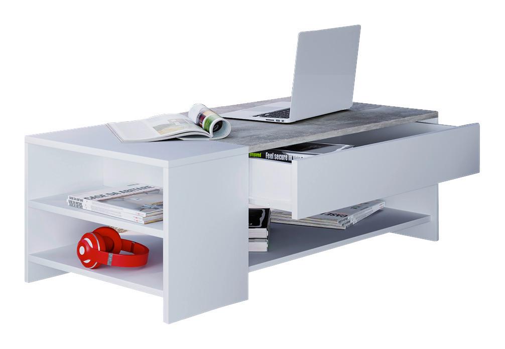 Couchtisch Mit 1 Lade Tindus, Weiß/Beton