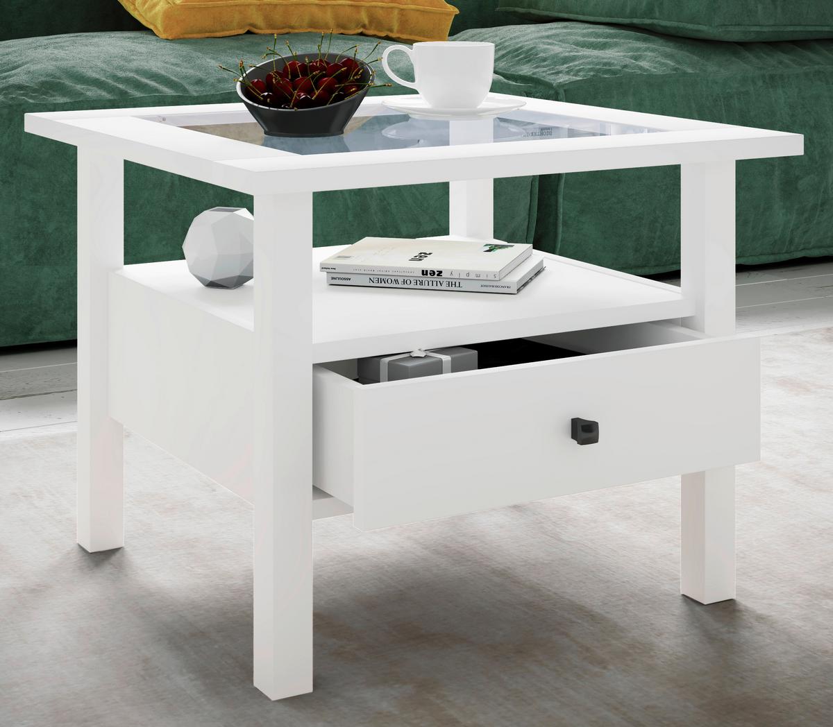 Couchtisch Lingis Weiß L: 54 Cm - Weiß, LIFESTYLE, Glas/Holzwerkstoff (54/54/42cm) - MID.YOU