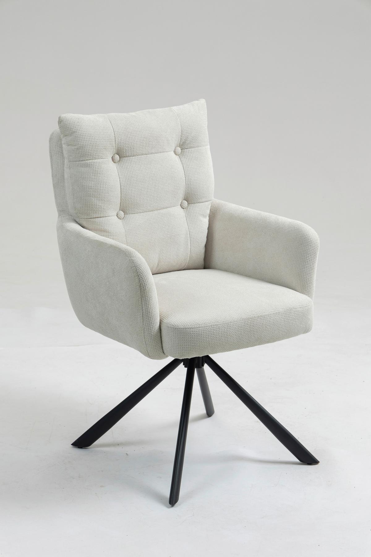 Armlehnstuhl Lina Creme Sitzfl. 180°drehbar, B: 60cm - Creme/Schwarz, KONVENTIONELL, Textil/Metall (60/95/67cm)