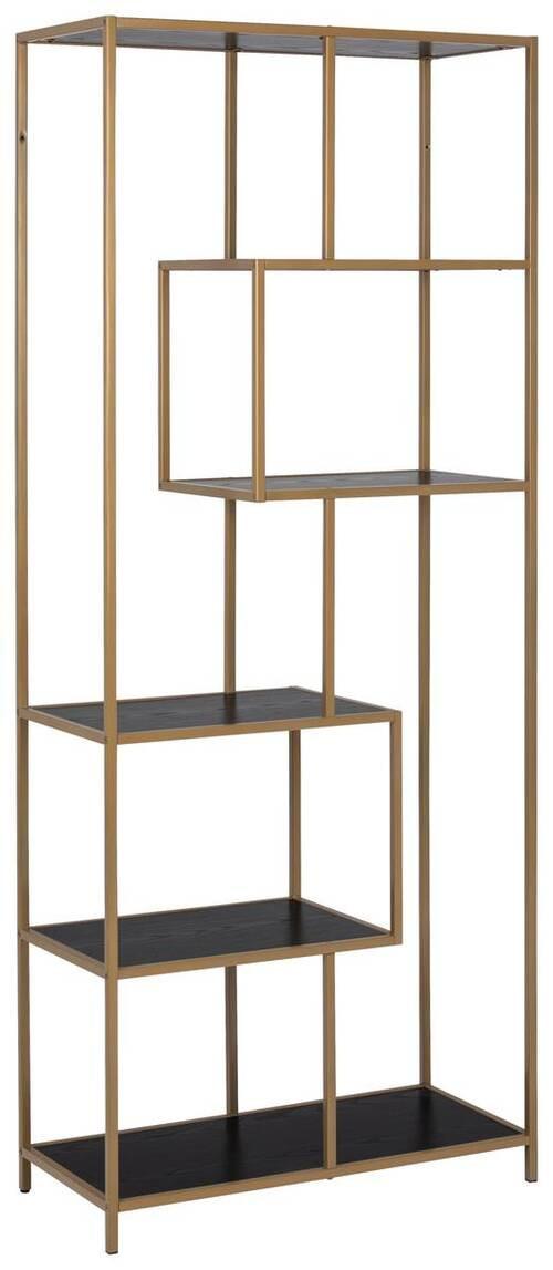 Regál kovovej konštrukcie Seaford Š: 77 cm - čierna/zlatá, Modern, kov/kompozitné drevo (77/185/35cm)