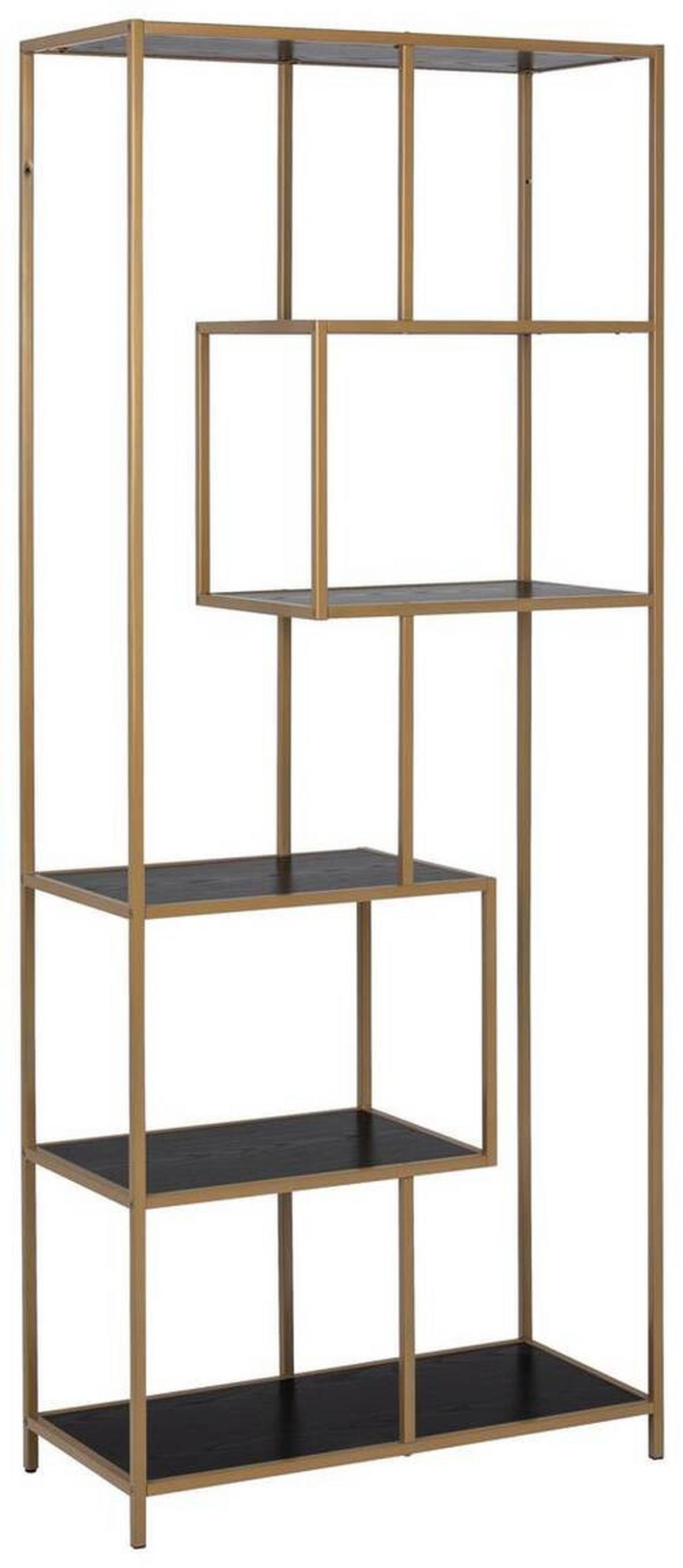 Regál kovovej konštrukcie Seaford Š: 77 cm - čierna/zlatá, Modern, kov/kompozitné drevo (77/185/35cm)