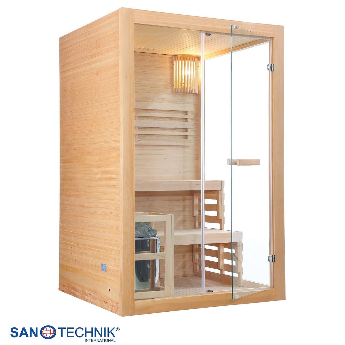 Finnische Panoramasauna BHT: 130x120x200 cm - Naturfarben, Basics, Glas/Holz (130/120/200cm) - Sanotechnik