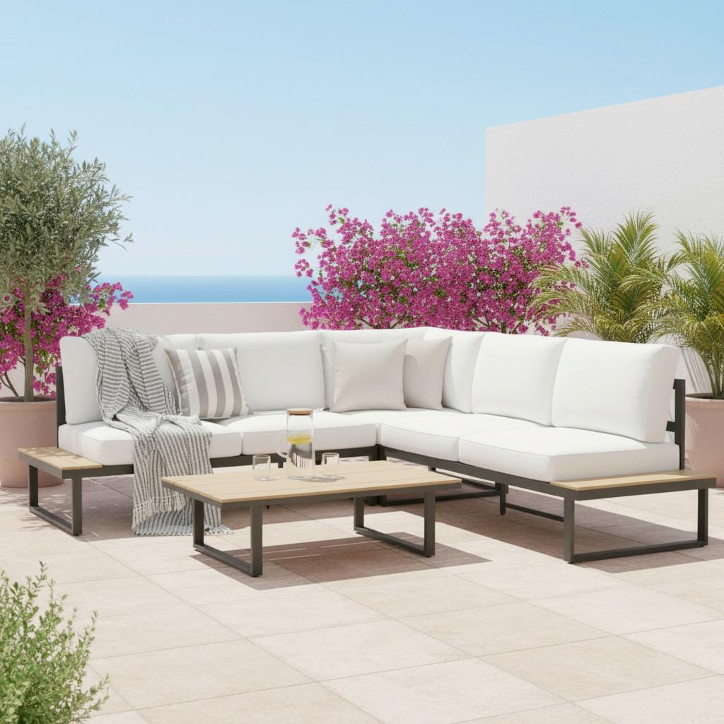 TERASOVÁ SEDACIA SÚPRAVA ARIANNA - čierna/krémová, Modern, kov/textil (228cm) - Bessagi Garden