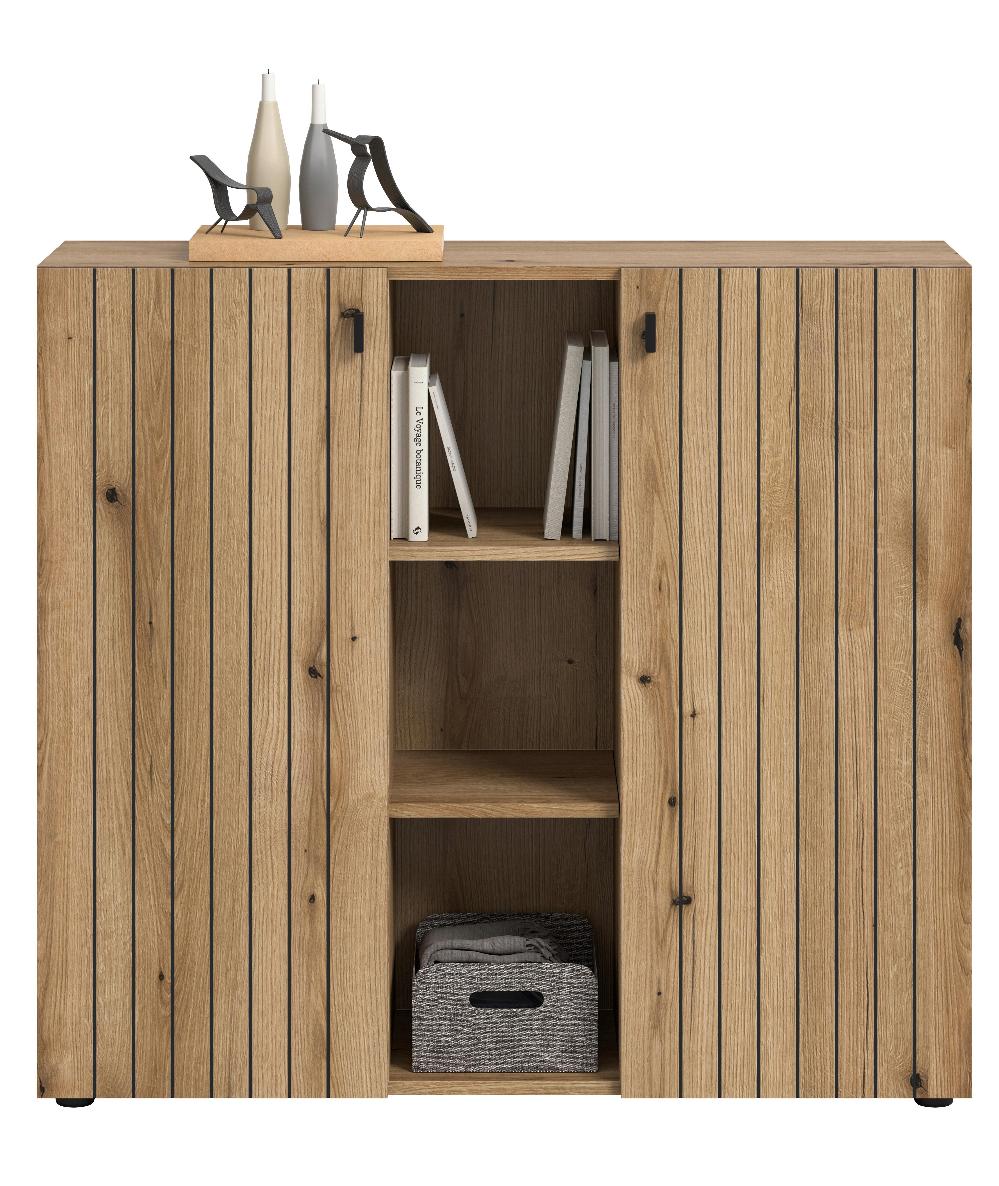 Kommode Station Eiche Dekor B: 106cm - Eichefarben/Schwarz, Design, Holzwerkstoff (106/96/37cm) - MID.YOU
