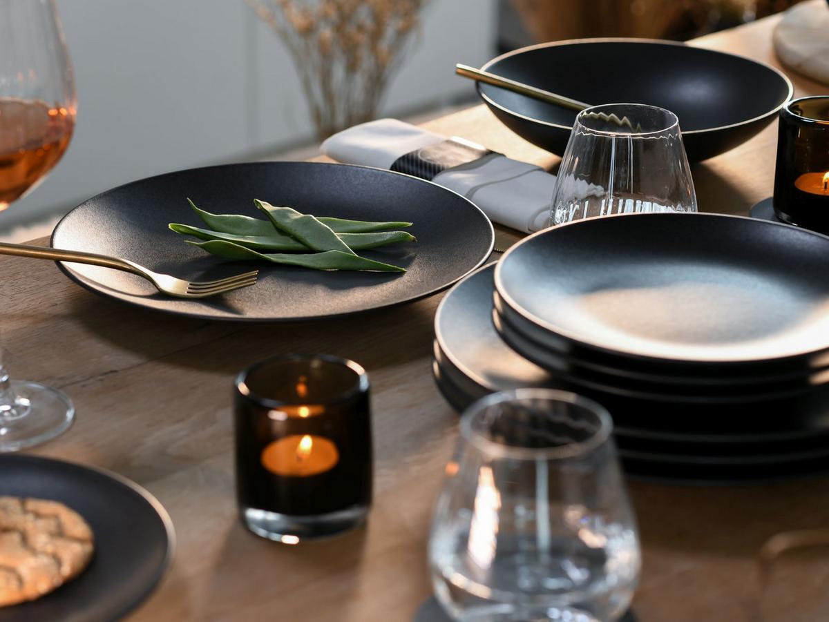 Tafelservice Keramik 4 Personen Geschirr Set Schwarz - Schwarz, MODERN, Keramik - Creatable