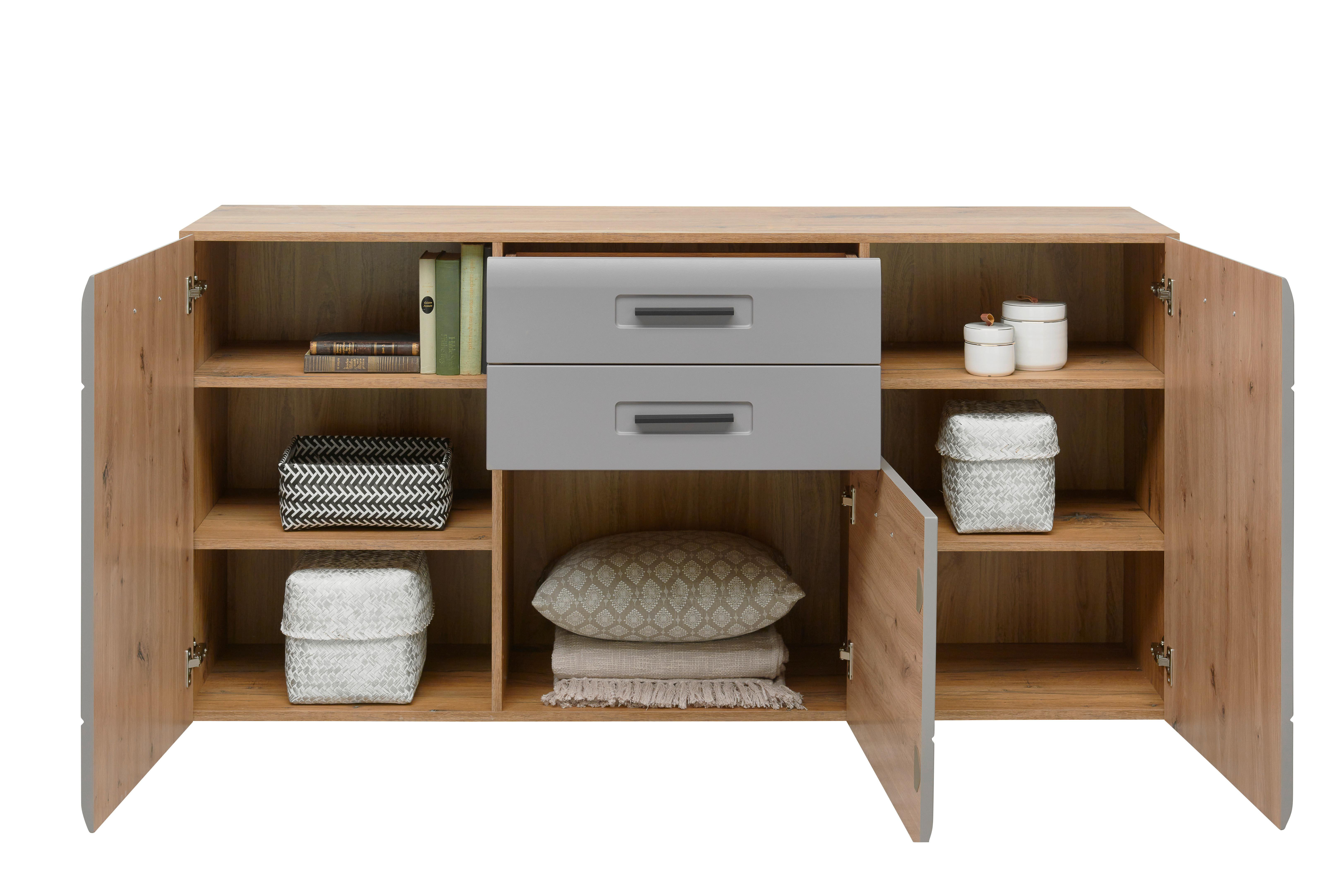 Sideboard Soft-close B: 163,2 Cm Auris, Basalt/eiche Dekor - Grau, MODERN, Holzwerkstoff (163,2/81,3/43,1cm) - Luca Bessoni