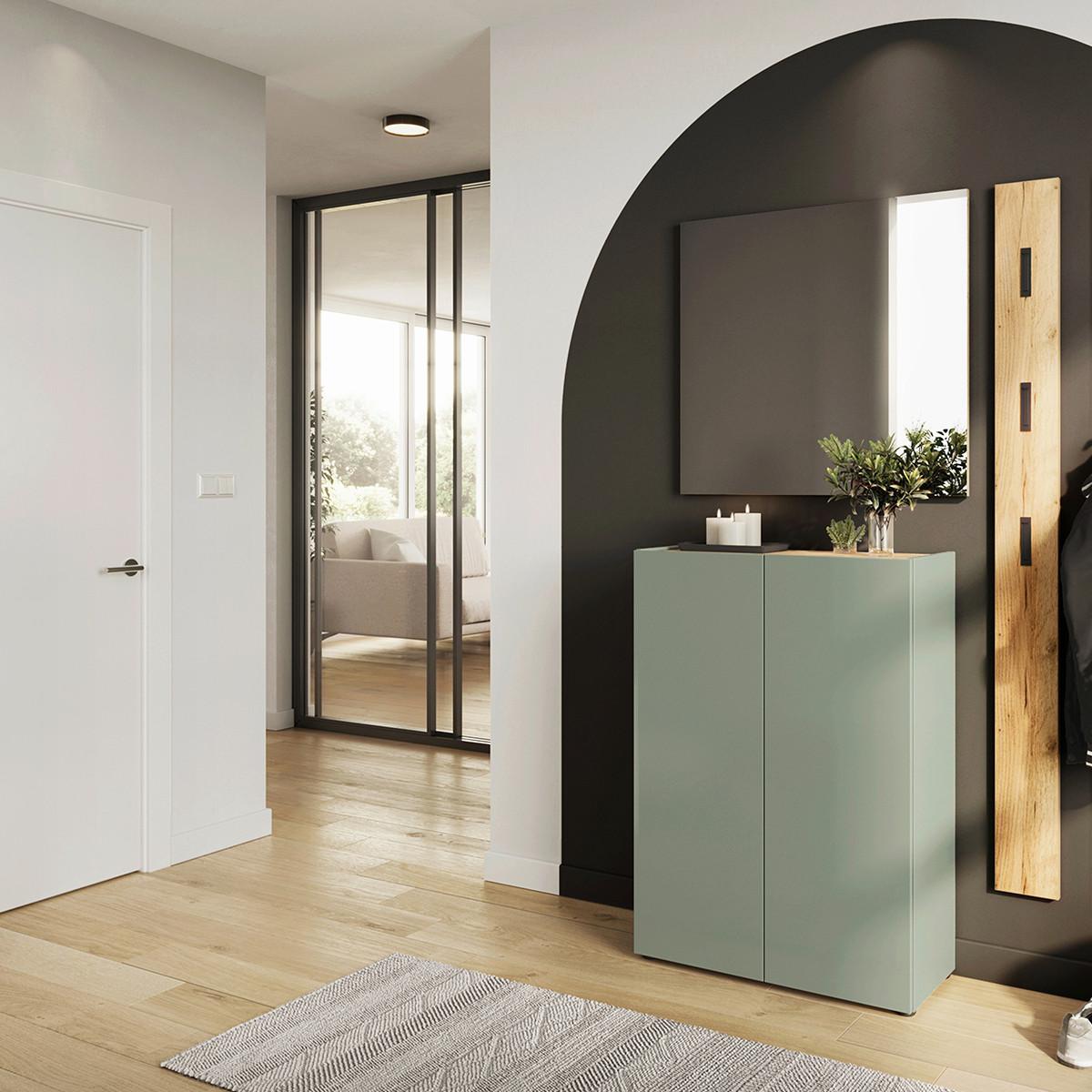 Garderobe Alviano Grün/Eiche Dekor 3-Teilig - Eichefarben/Grün, Design, Glas/Holzwerkstoff (104/200/33cm) - Germania