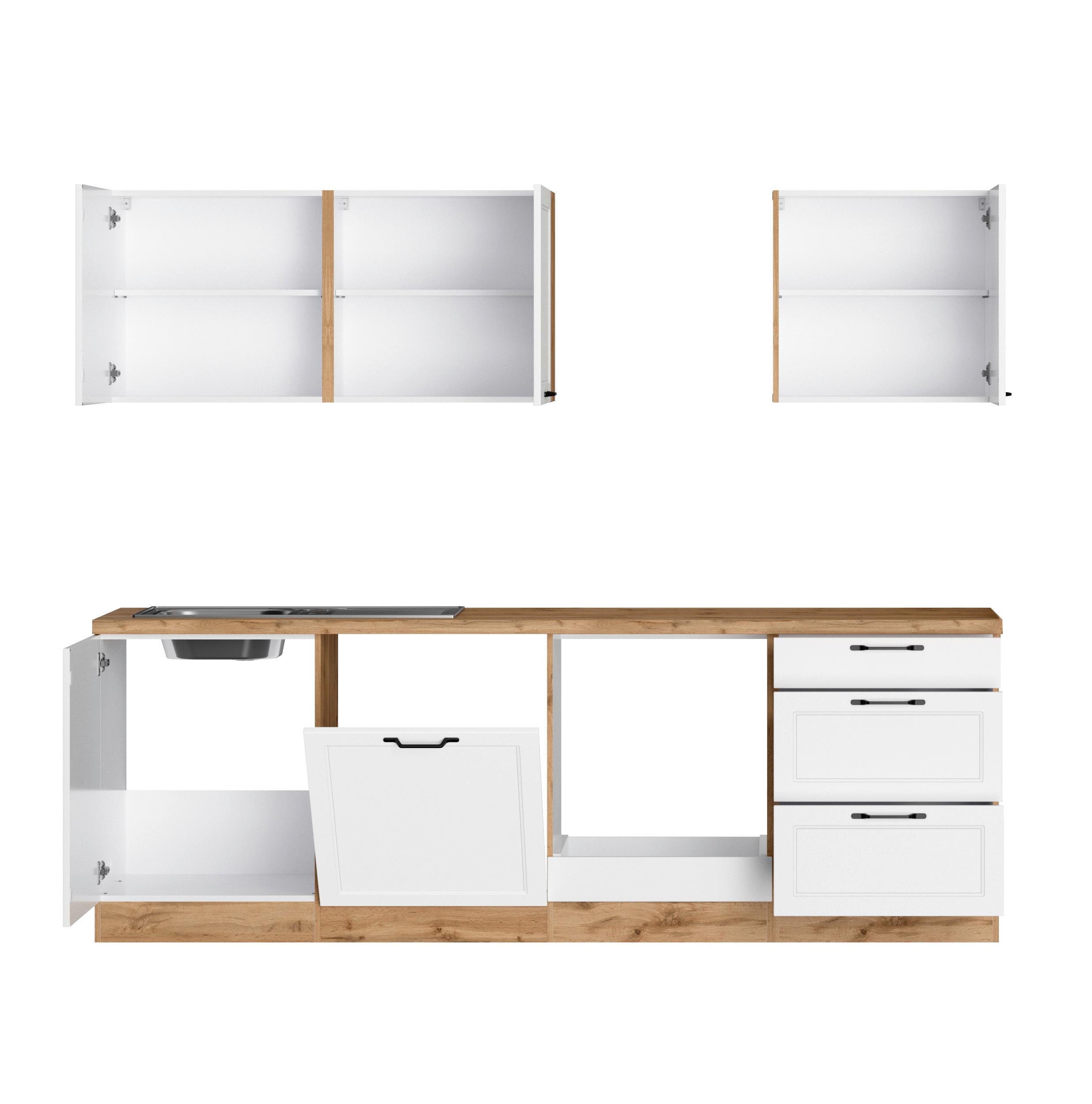 Küchenzeile Meran mit Geräten B: 240 cm Weiß/Eiche Dekor - Eiche Wotan/Weiß, LIFESTYLE, Holzwerkstoff (240cm) - Held