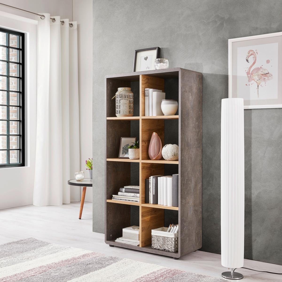 Regal Fontana B 73,2cm, Betonoptik/eiche Dekor - Eichefarben/Dunkelgrau, MODERN, Holzwerkstoff (73,2/145/35cm)