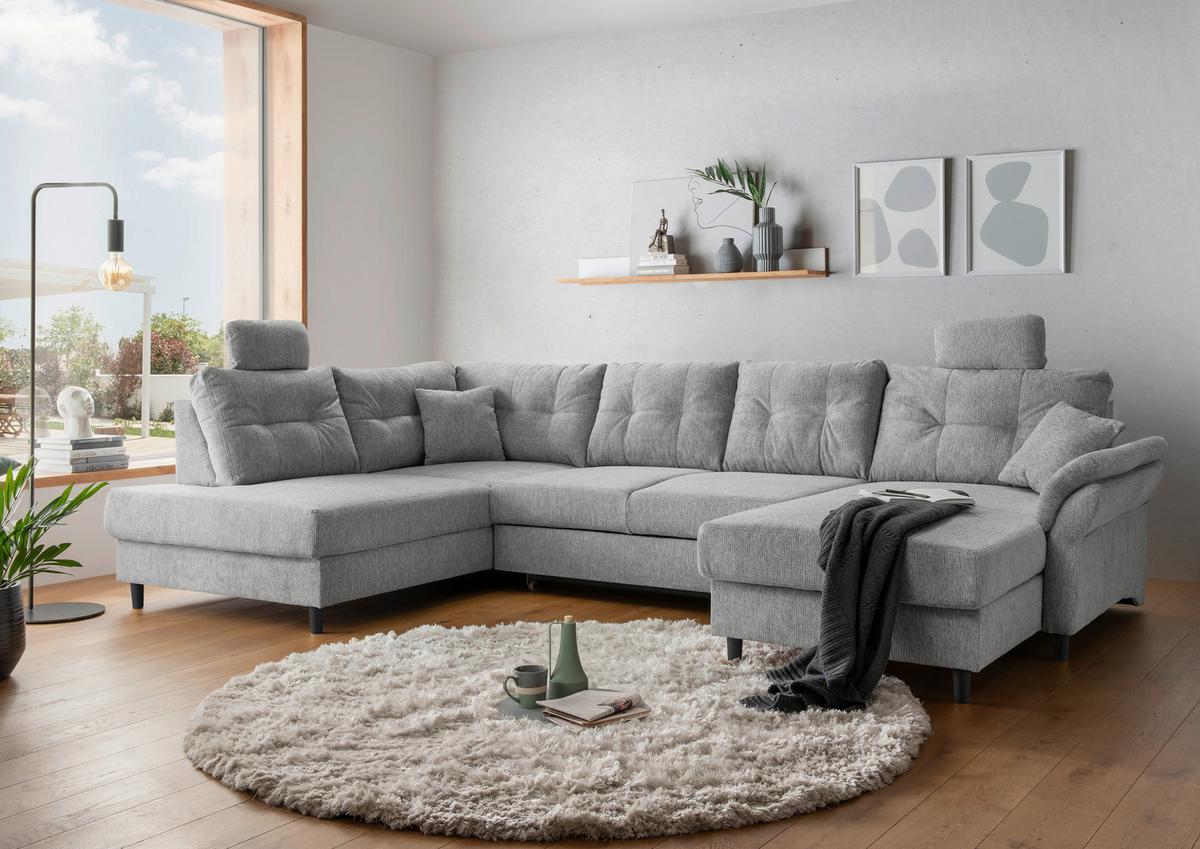 Wohnlandschaft Brizzini Silberfarben U: 206x338x176 Cm - Silberfarben/Schwarz, MODERN, Textil (206/338/176cm) - Livetastic