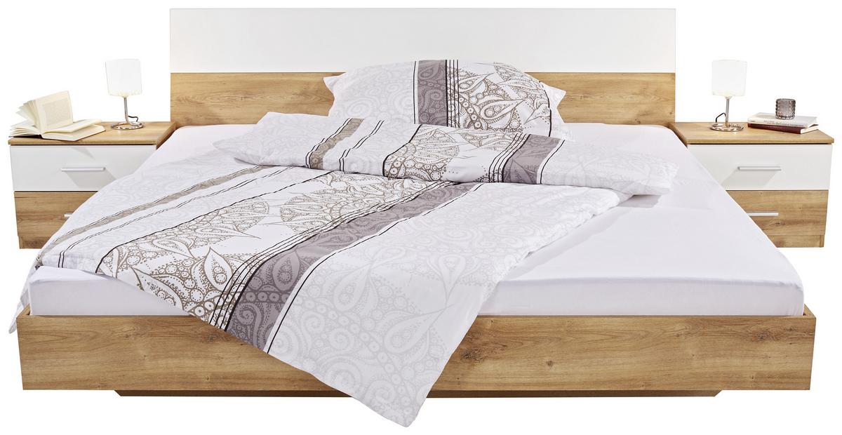 Schlafzimmer-set Katrin 4-tlg. Eiche Dekor/weiß Mit Spiegel - Eichefarben/Weiß, KONVENTIONELL, Holzwerkstoff (180/200cm) - MID.YOU