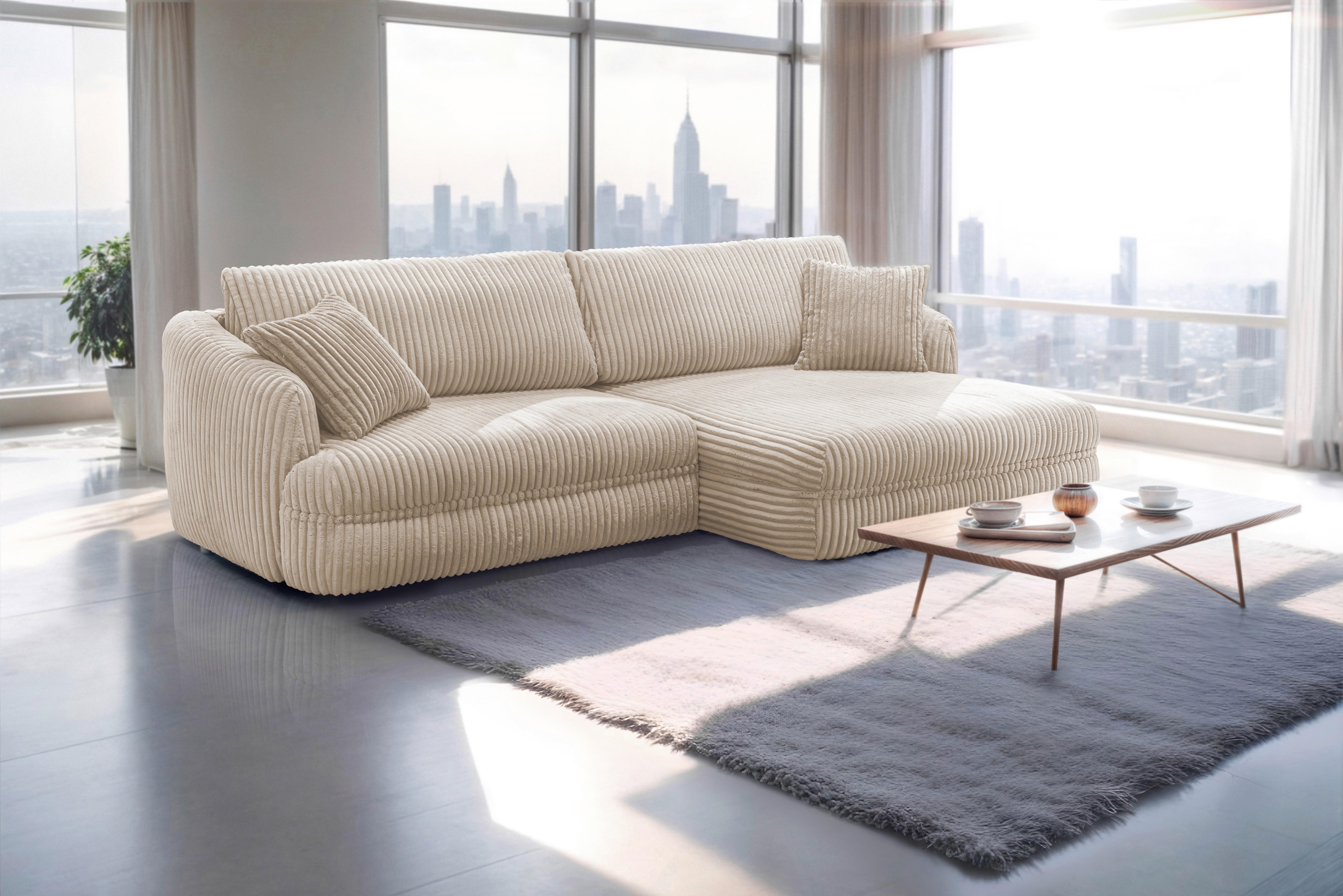 Ecksofa Lush, Sandfarben Schenkel: 284x161 cm - Sandfarben/Schwarz, Design, Textil (284/161cm) - Livetastic