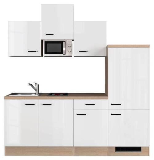 Küchenblock Valero Sonoma Eiche/Weiß B: 210 cm - Weiß Hochglanz/Sonoma Eiche, MODERN, Holzwerkstoff (210cm) - FlexWell