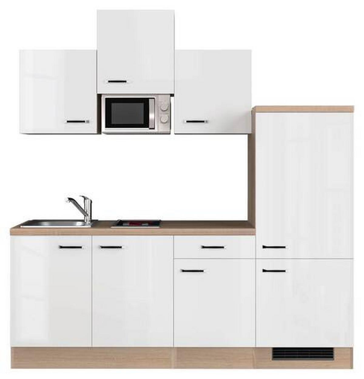 Küchenblock Valero Sonoma Eiche/weiß B: 210 Cm - Weiß Hochglanz/Sonoma Eiche, MODERN, Holzwerkstoff (210cm) - FlexWell