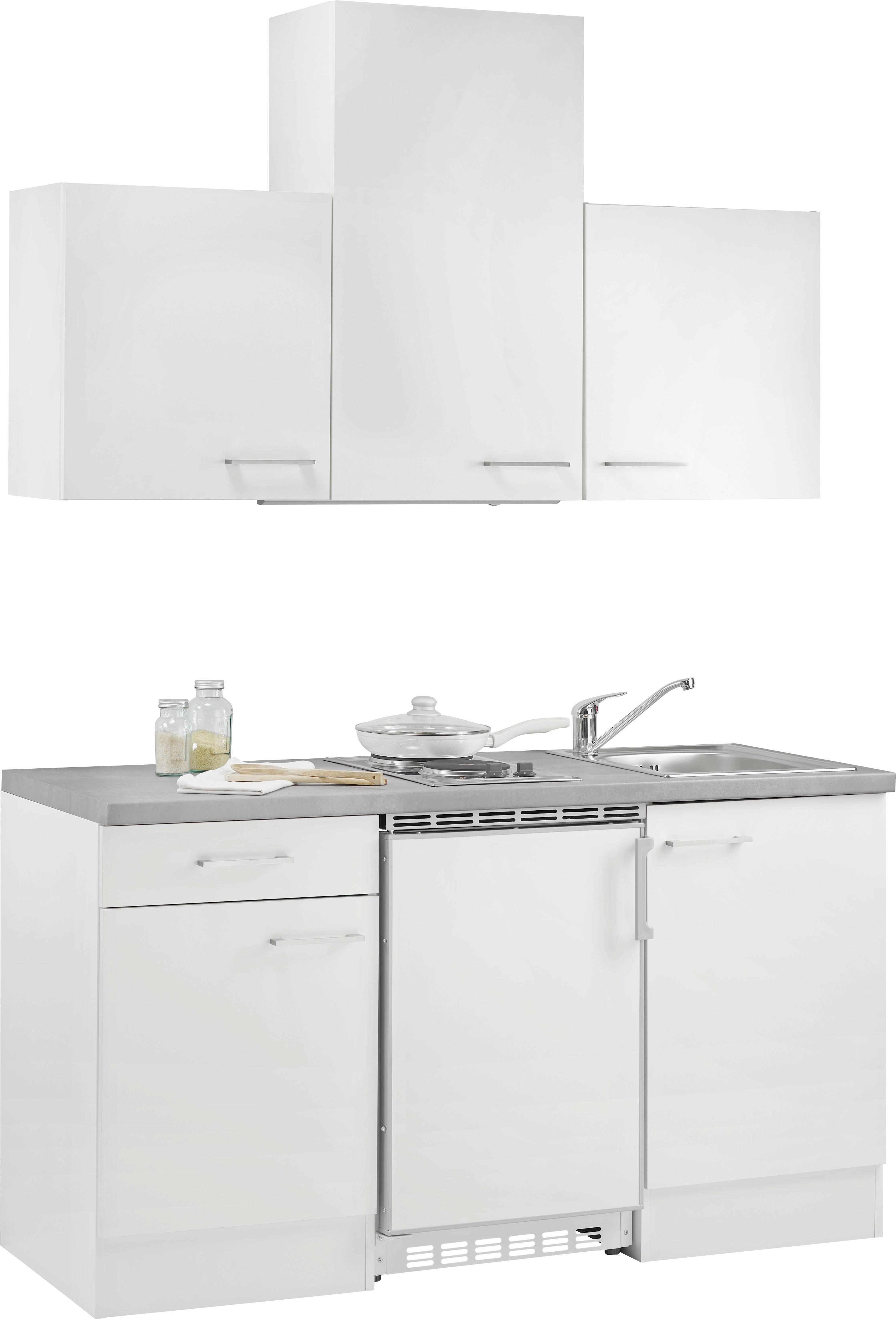 Minikuchyńa NEO vrátane spotrebičov a drezu - biela, Modern, kompozitné drevo (150cm) - FlexWell