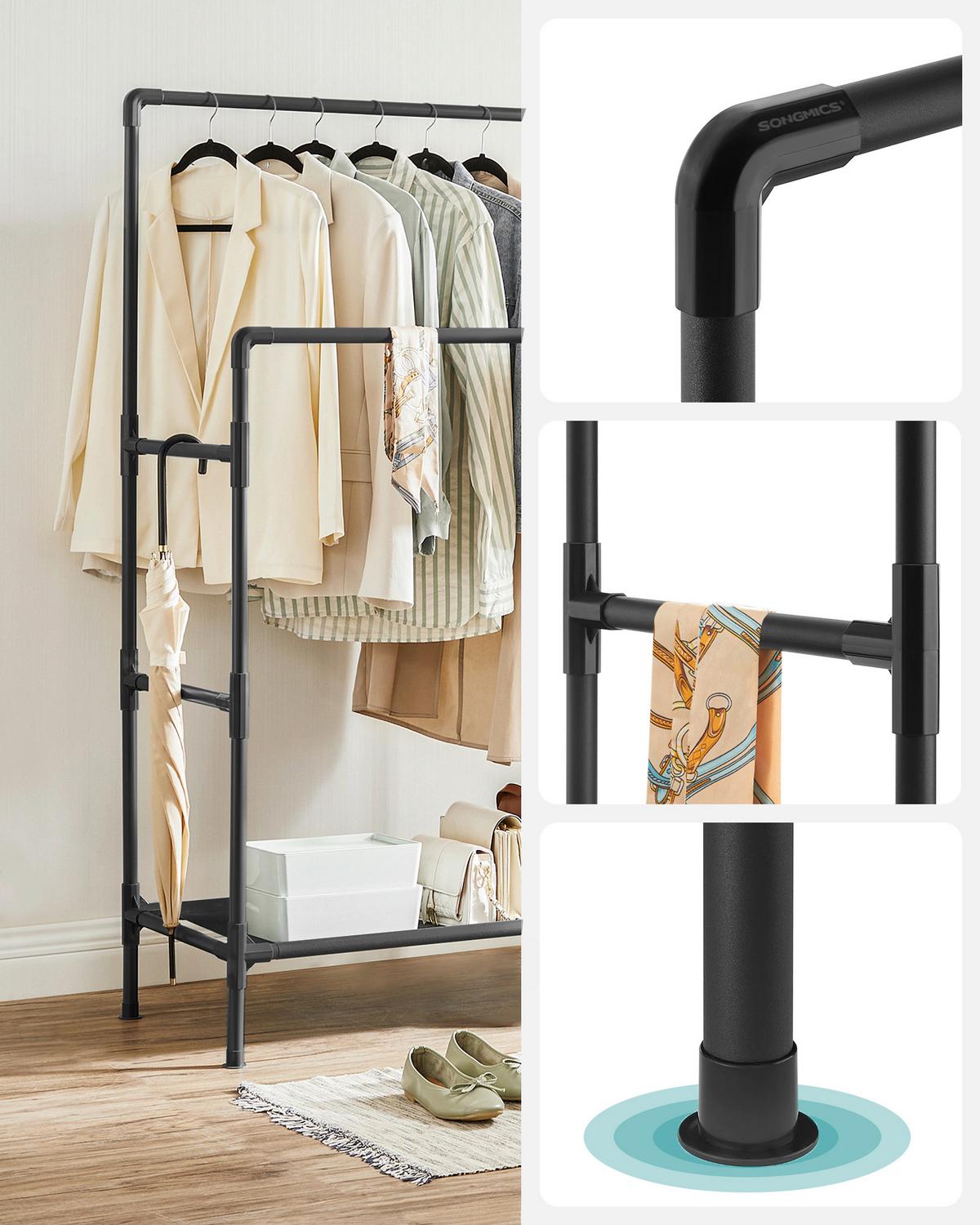 Garderobenständer Schwarz B: 83cm - Schwarz, Basics, Kunststoff/Textil (83/157/45cm)