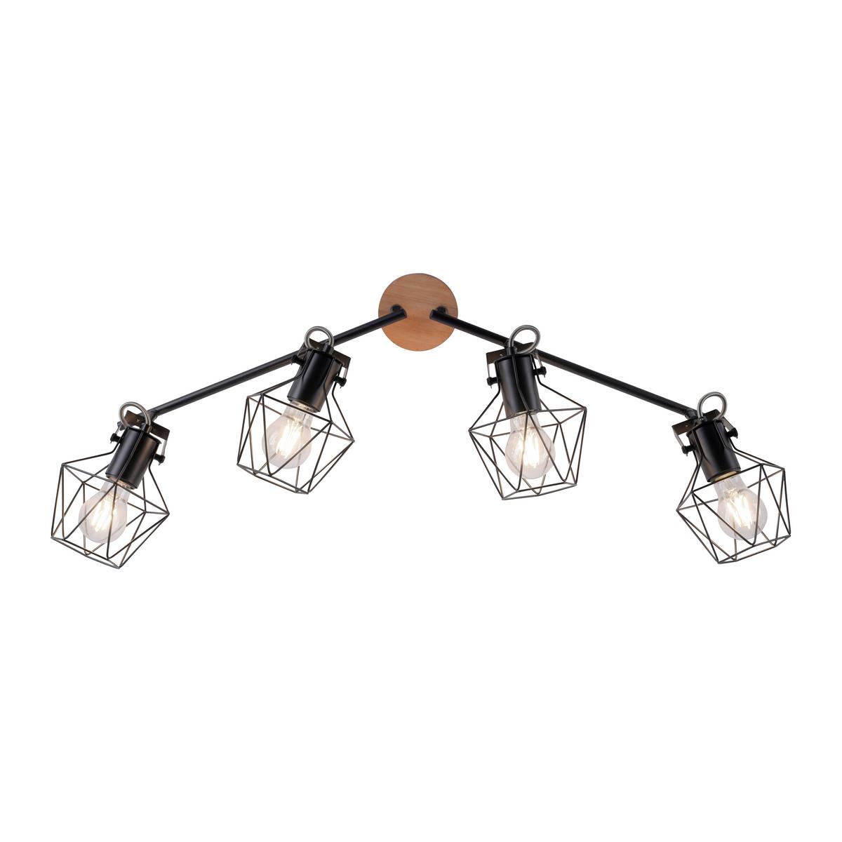 LED-Deckenleuchte Jaro L: 110 cm, Dreh- und Schwenkbar - Schwarz, Natur, Holz/Metall (110/109/30,5cm)