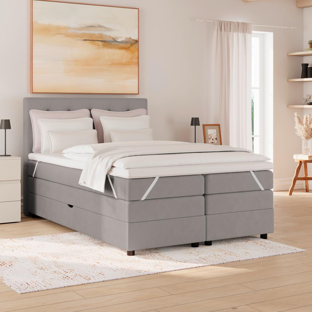 Boxspringbett Elio Silberfarben 140x200 cm H2 - Silberfarben/Schwarz, ROMANTIK / LANDHAUS, Textil (144/121/212cm) - James Wood