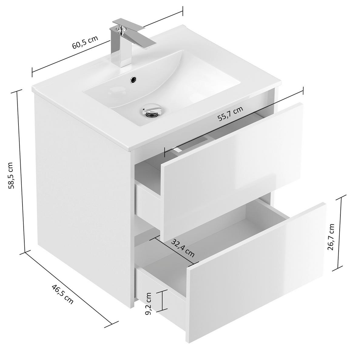 BADEZIMMER Limes, Weiß HG B: 60 cm - Weiß Hochglanz/Weiß, Basics, Keramik/Holzwerkstoff (60cm) - MID.YOU