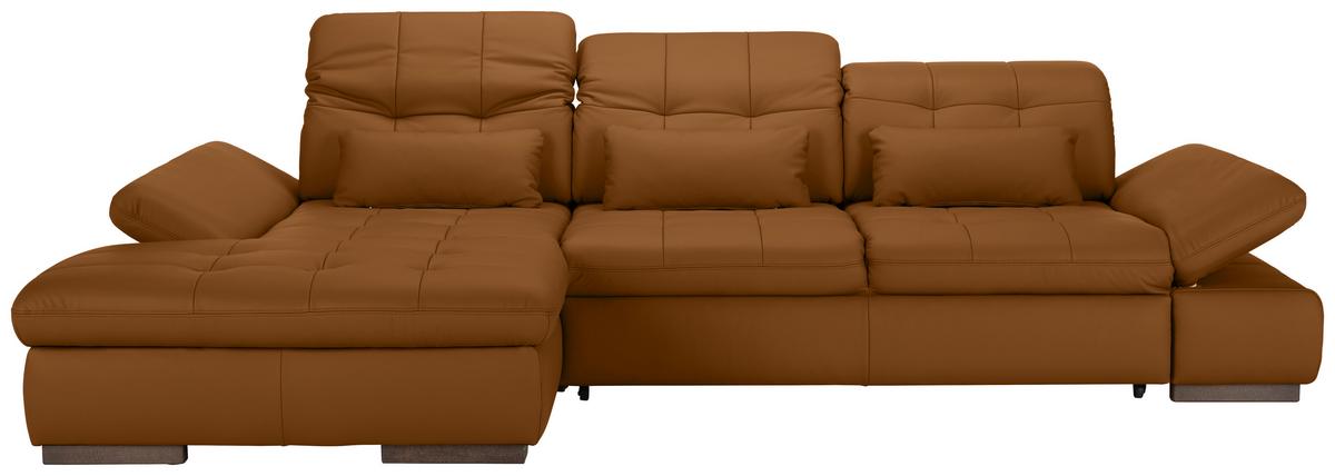 Rohová sedačka SANFINO, ľavá, tmavooranžová pravá koža - tmavooranžová/chrómová, Konventionell, kov/koža (199/79-96/305cm) - Premium Living