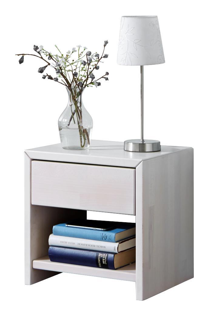 Nachtkästchen Julia B: 40 cm Eiche/ Weiß - Weiß, Design, Holz (40/40/40cm)